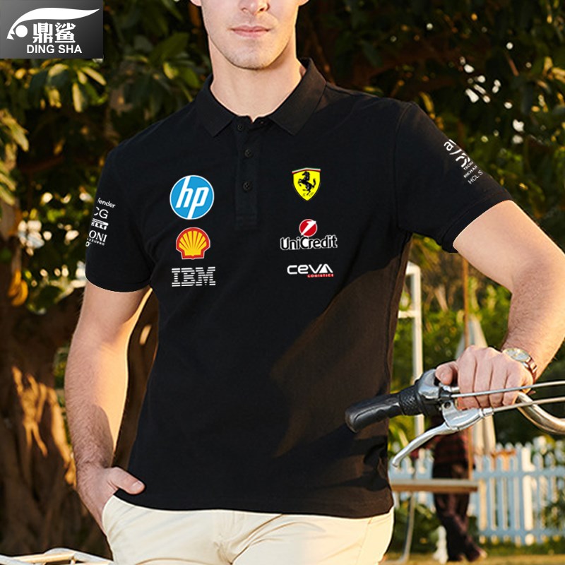2025法F1拉利车队服方程式赛车服周冠宇polo衫男T女带有领短袖t恤