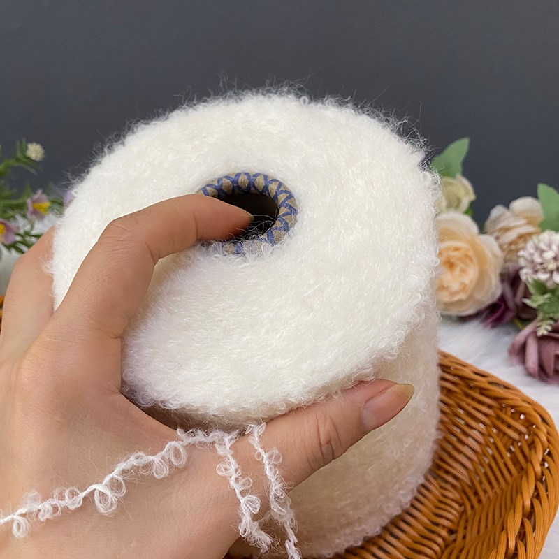 高品质白色羊毛圈l圈线中粗毛线柔软手工编织围巾毛衣外套棒针毛