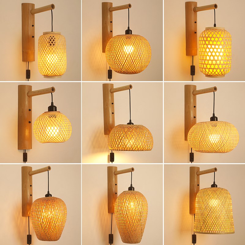中式灯笼竹艺吊灯包厢竹编壁灯餐厅饭店卧室N阳台过道茶楼民宿灯