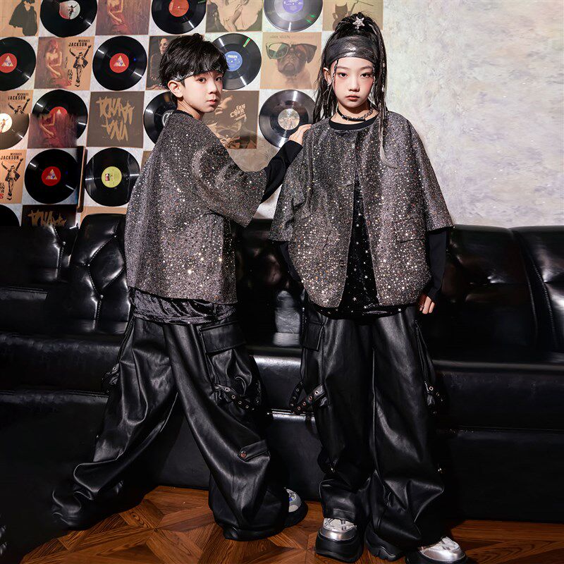 儿童街舞演出服hiphop男童架子B鼓女童爵士舞潮酷时髦走秀表演服