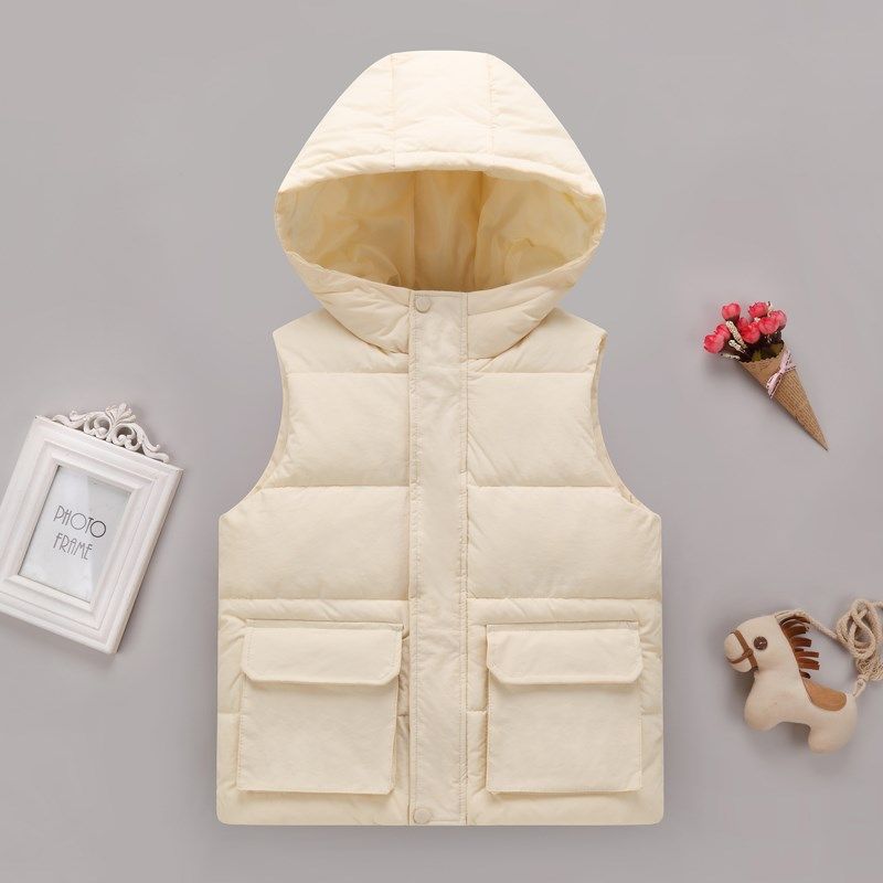儿童羽绒棉马甲春秋季连帽中大男童女童坎肩宝宝外穿保Y暖马夹长