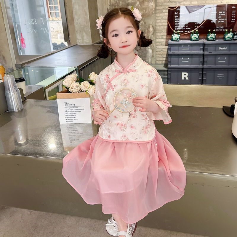 女童夏季中国风汉服套装儿童时尚复古旗袍唐装洋气U女宝宝洋气夏