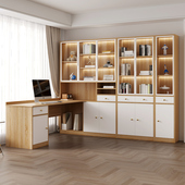实木转角书桌书柜一体组合家D用学生电脑桌书架包安装 定制