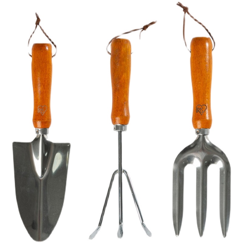 爱丽丝园艺小铲子套装不锈钢工具养花种菜木柄铁锹铲耙Z工具三件