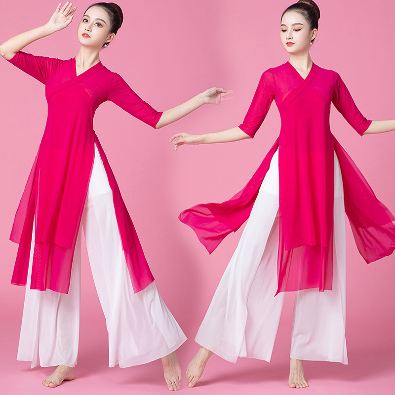 古典舞练c功服女成人中国古风网纱衣形体服双层飘逸披肩演出舞蹈