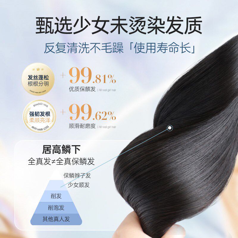 假发女全头套全真发人发丝自然韩式微卷减龄O锁骨发中长卷发全头