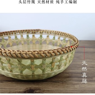 手工竹编精编织i篓空水果篮馒头筐野藤收口竹篮子家用圆形馍馍竹