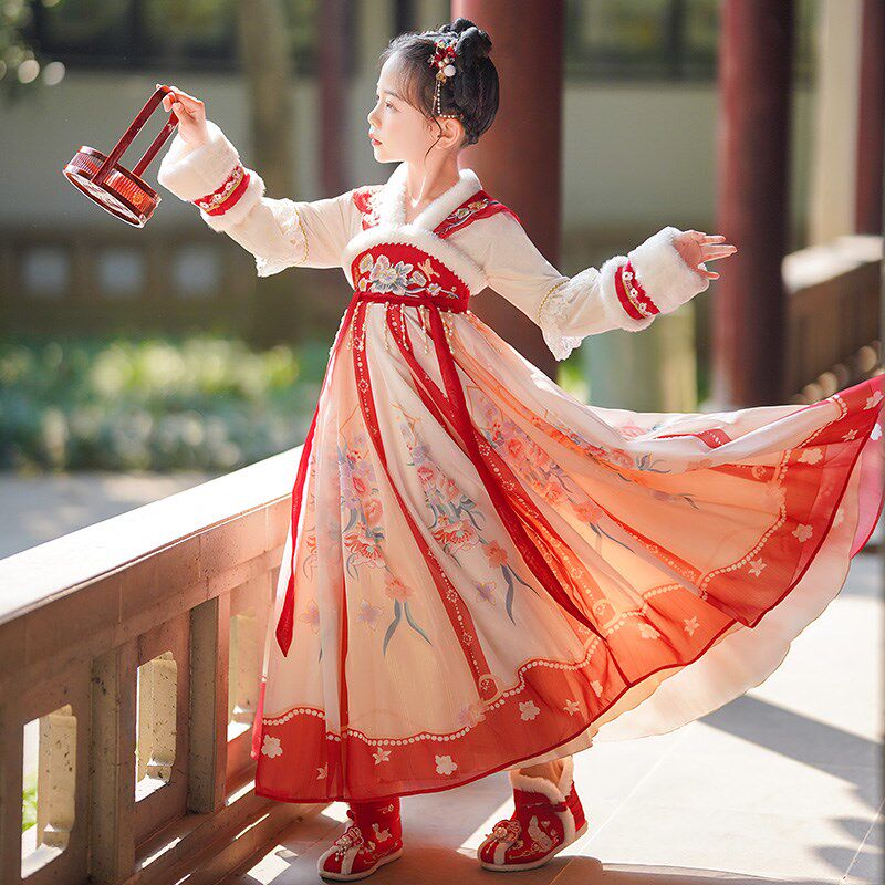 汉服女童秋冬儿童古装拜年服冬季中国风唐装20N24新款女孩古风裙