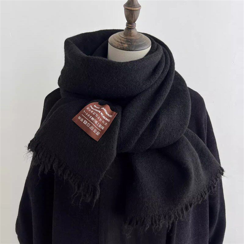 纯色米白色灰色围巾女冬季情侣款流苏粉色L软糯保暖旅游围脖送男