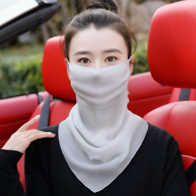桑蚕丝口罩防晒面纱遮脸围巾真丝遮阳面罩女神夏护颈X薄款骑车透