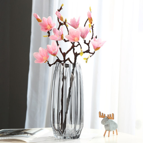 创意大号玻璃瓶透明彩色水培富贵C竹百合玫瑰竖棱花瓶客厅插花摆