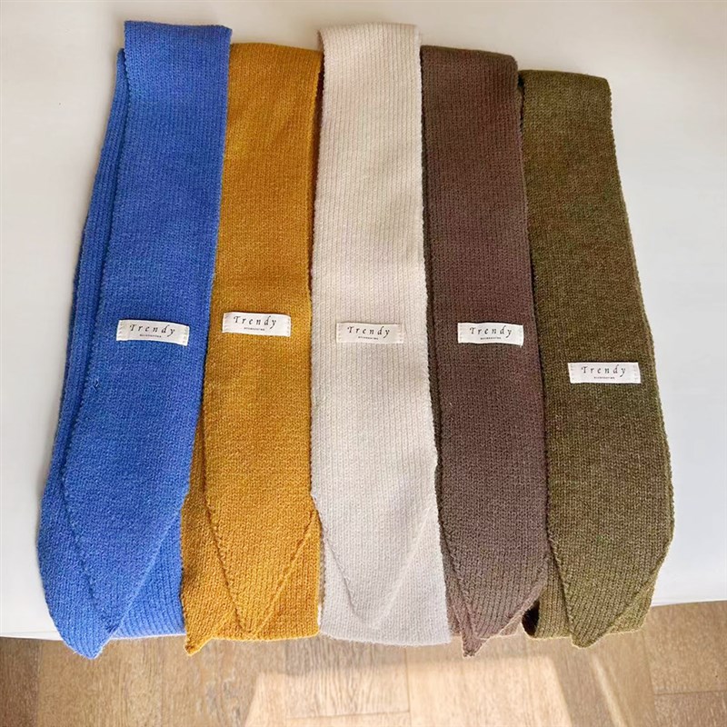 小众韩版纯色尖角小围巾女春x秋新款时尚百搭针织保暖长条细窄围