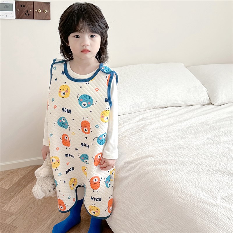 24宝宝无袖睡袋春秋款儿童连体A马甲薄棉护肚保暖婴儿背心式防踢