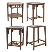 胡桃色新中式 茶几全实p木榆木简约方几客厅小茶台原木简易小桌创