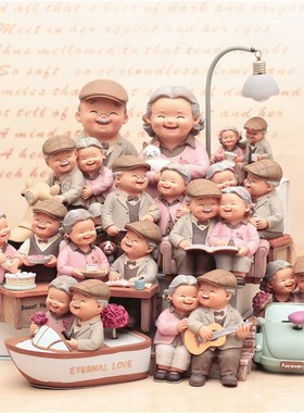 创意老头老太太摆件夫妻情侣家居装饰摆件送爷爷奶V奶结婚纪念礼