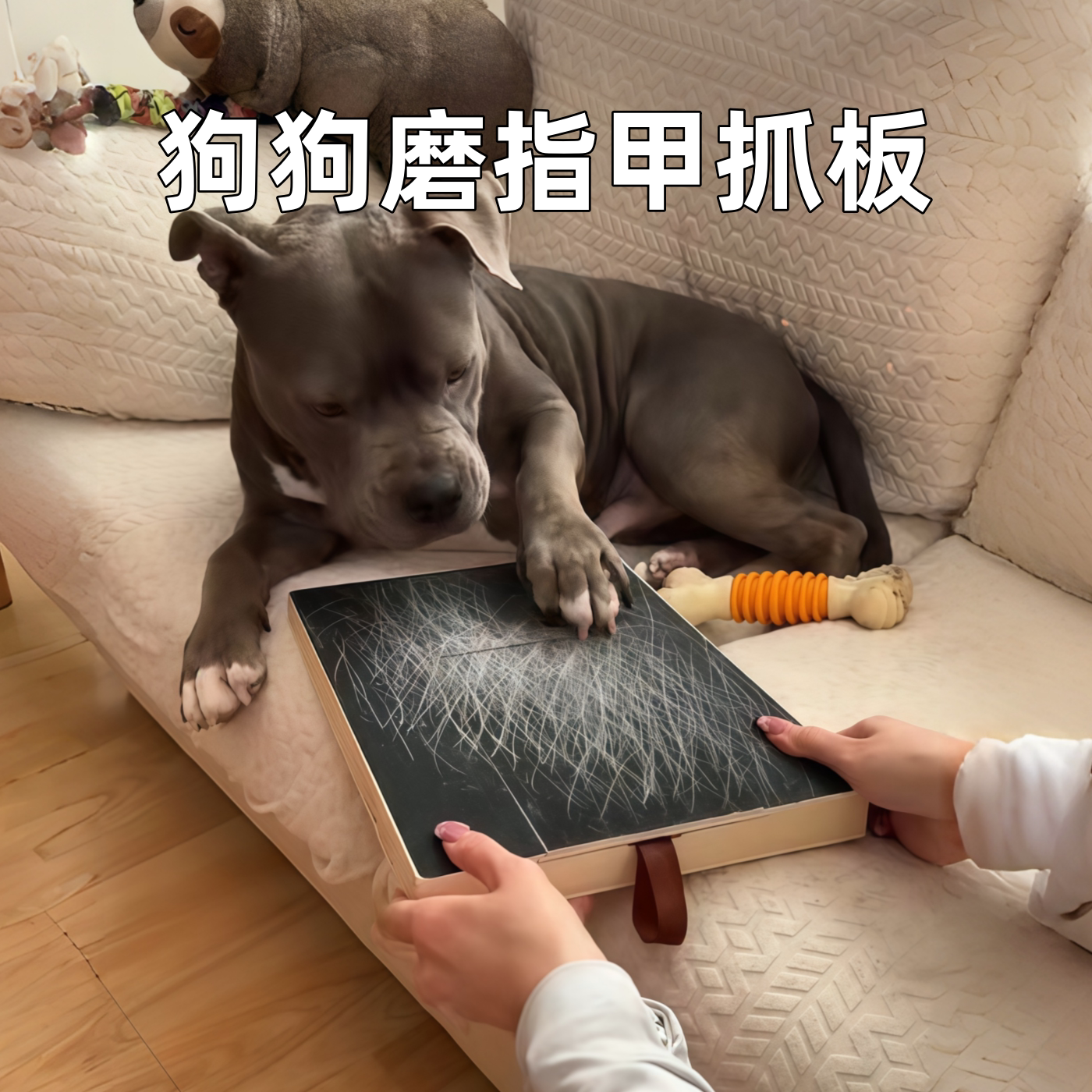 木制狗抓板可抽拉带砂纸狗狗指甲刮板拉带食物盒狗狗玩耍磨爪板