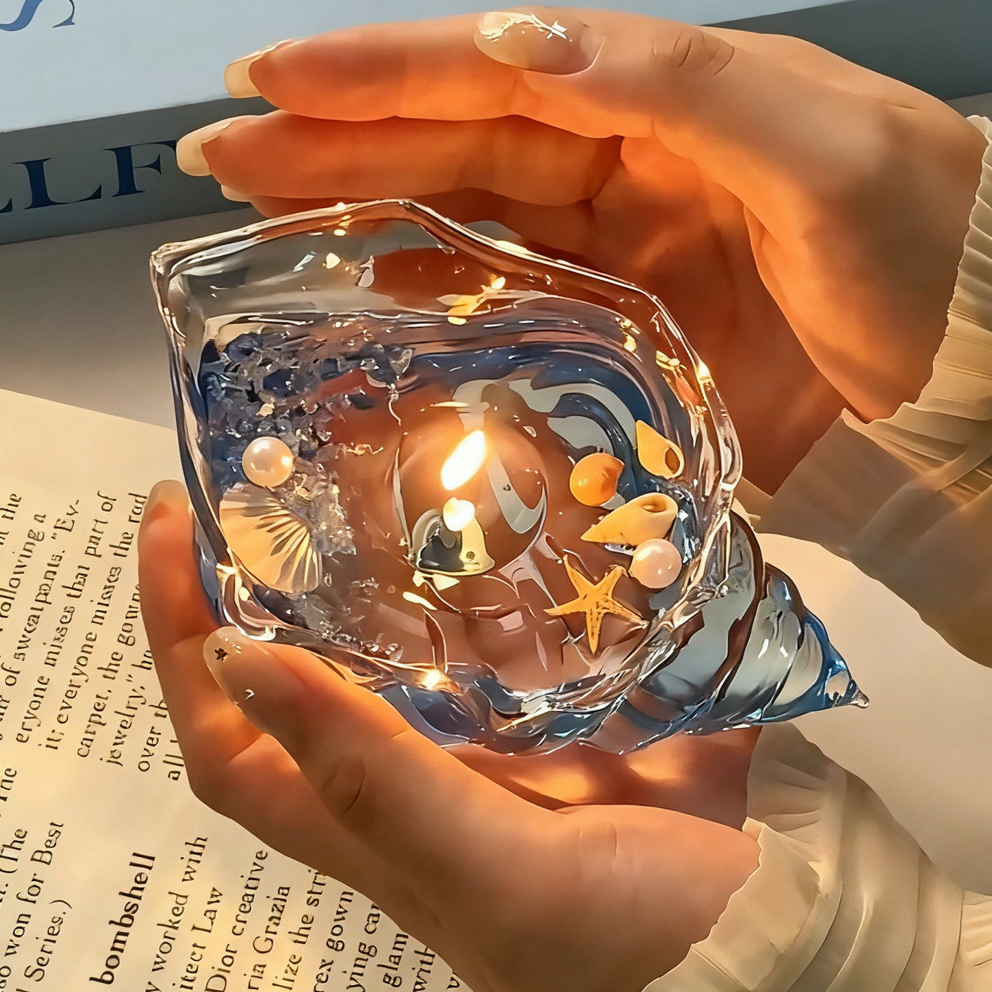 透明海螺摆件氛围感香氛蜡烛贝壳海洋新款树脂室内家用持久高级感