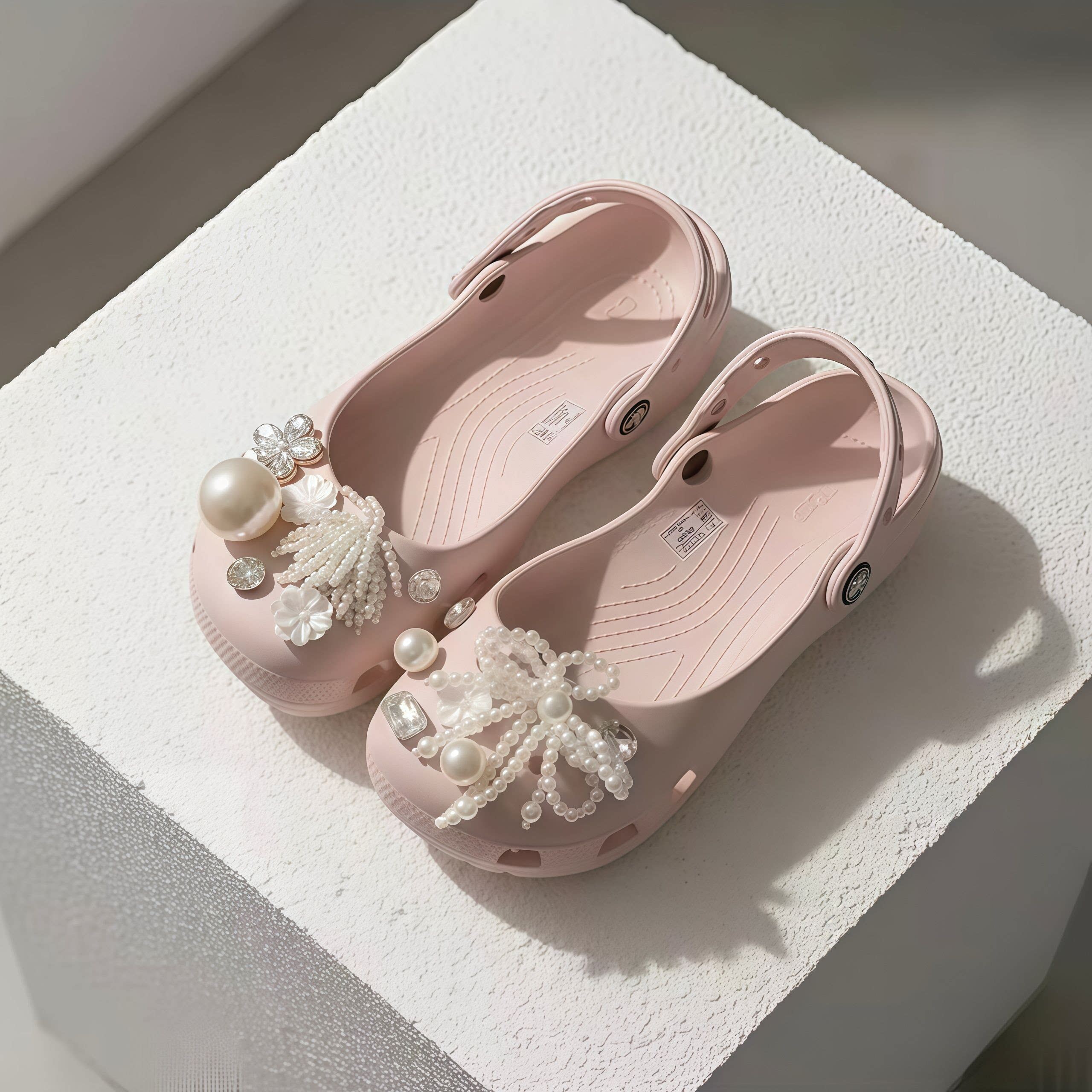 珍珠少女仙女芭蕾舞鞋鞋花洞洞鞋可爱女生装饰配饰适配crocs卡扣