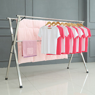 户外折叠收缩落地衣架 简易落地阳台晒衣架 卧室不锈钢x型晾衣架