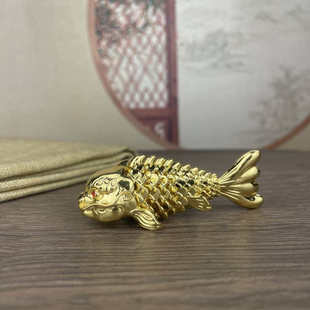 金属年年有余活动鱼龙头鱼身家居庭院镇纸摆件手把件把玩件可活动