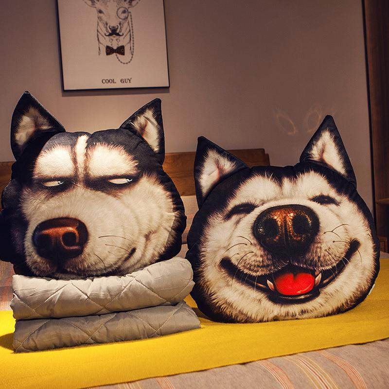 哈士奇抱枕被子两用睡觉男生款午睡小被子枕头折叠办公室靠枕靠垫