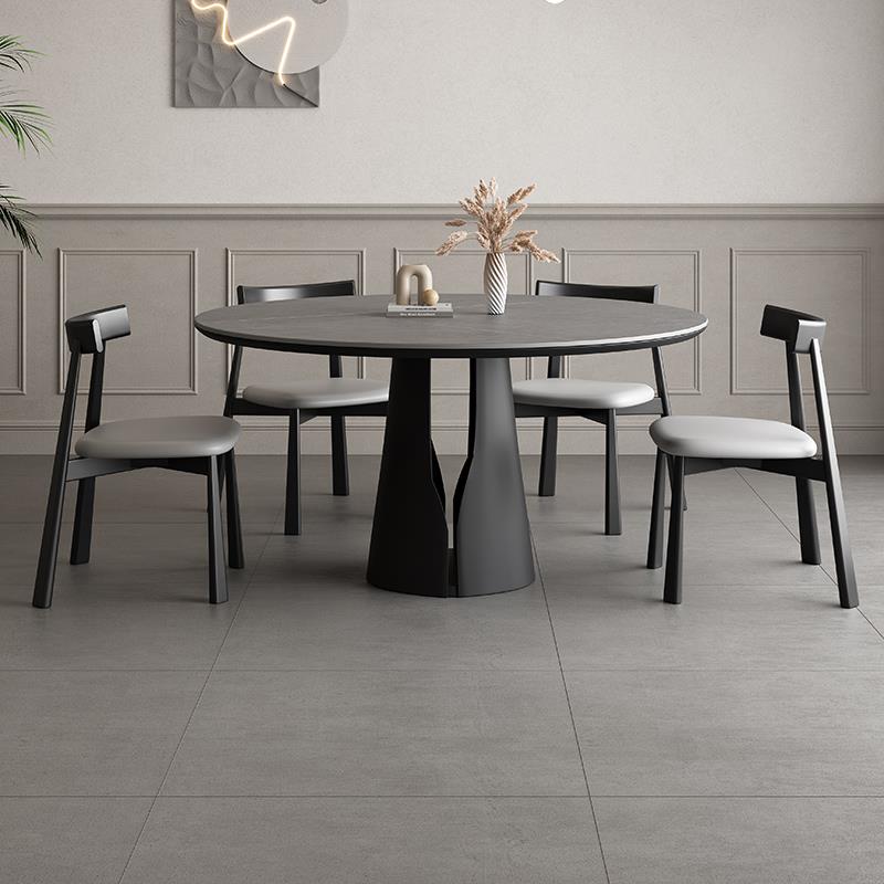 意式轻奢圆桌家用1.2米带转盘现代简约高端全托哑光圆形岩板餐桌