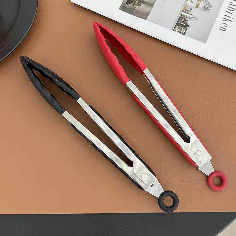 耐高温矽胶夹子食品级食物夹煎牛排烤肉夹面 面包夹430不锈钢食品