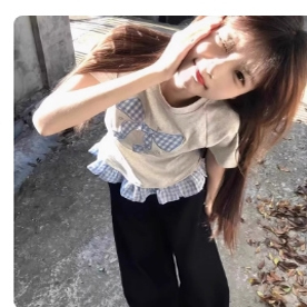 韩系穿搭假两件上衣女