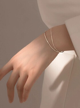 925纯银双层链条手链冷淡风手镯小众设计感ins闺蜜女生饰品夏秋冬
