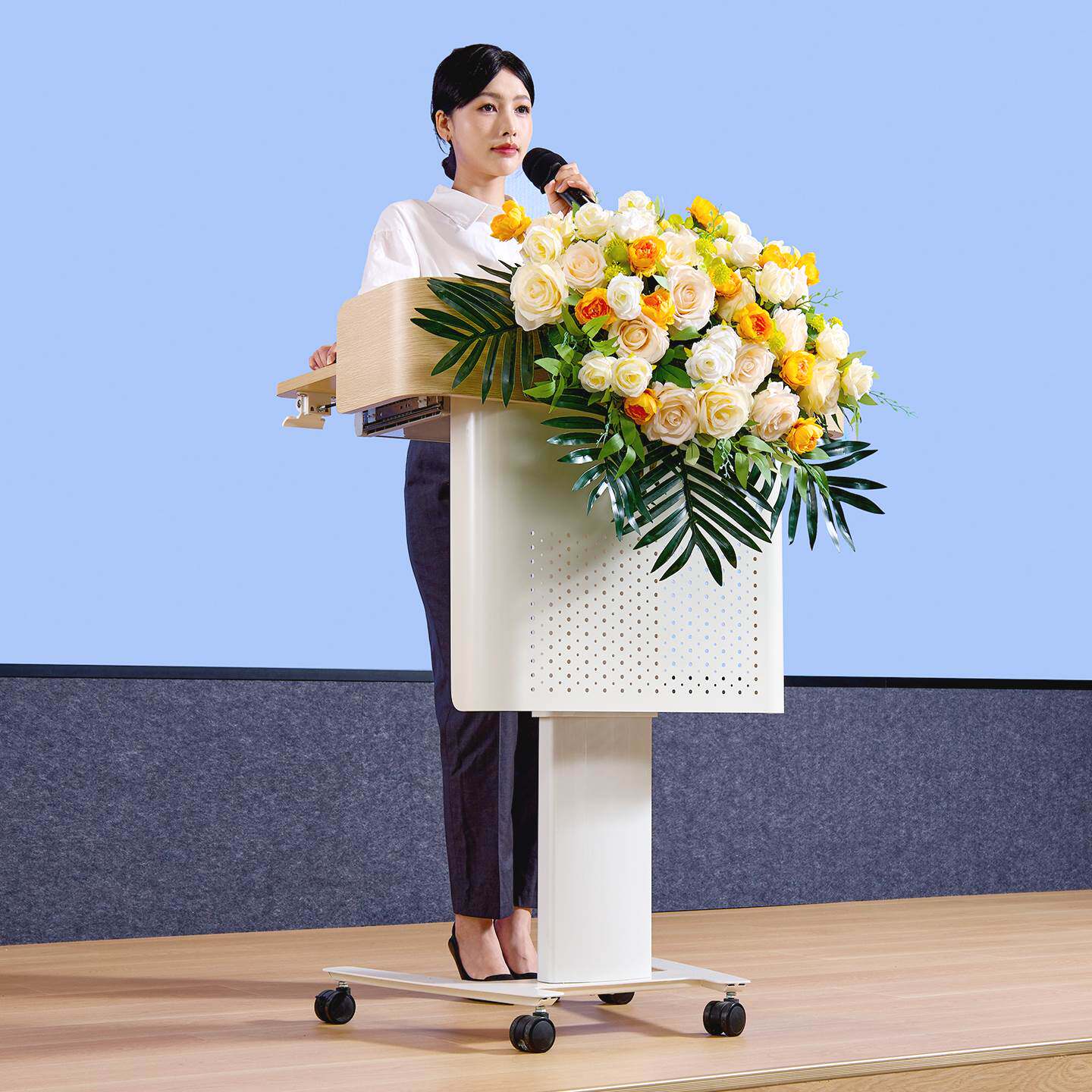移动演讲台发言台学校讲台桌教师专用升降办公会议培训接待咨询台
