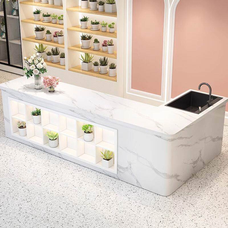 花店花艺收银台操作台果切甜品店转角简约吧台奶茶店操作台定制