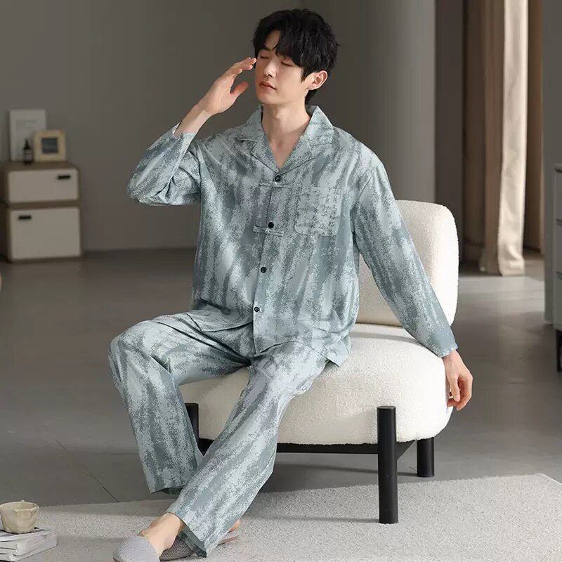 松弛感睡衣男士夏季薄款开衫家居服套装可外穿休闲