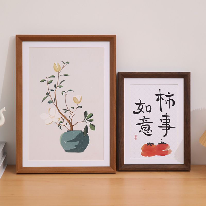 简约斜边木质相框摆台A4照片挂墙相框拼图框A38K素描油画框大北欧