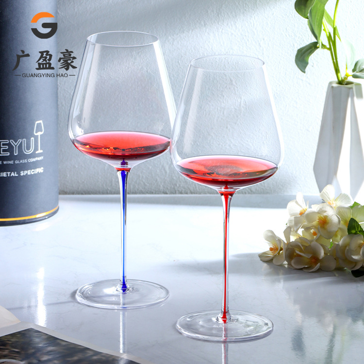 水晶玻璃高脚杯红领结色料红酒杯轻奢大肚酒店专用勃艮第杯子