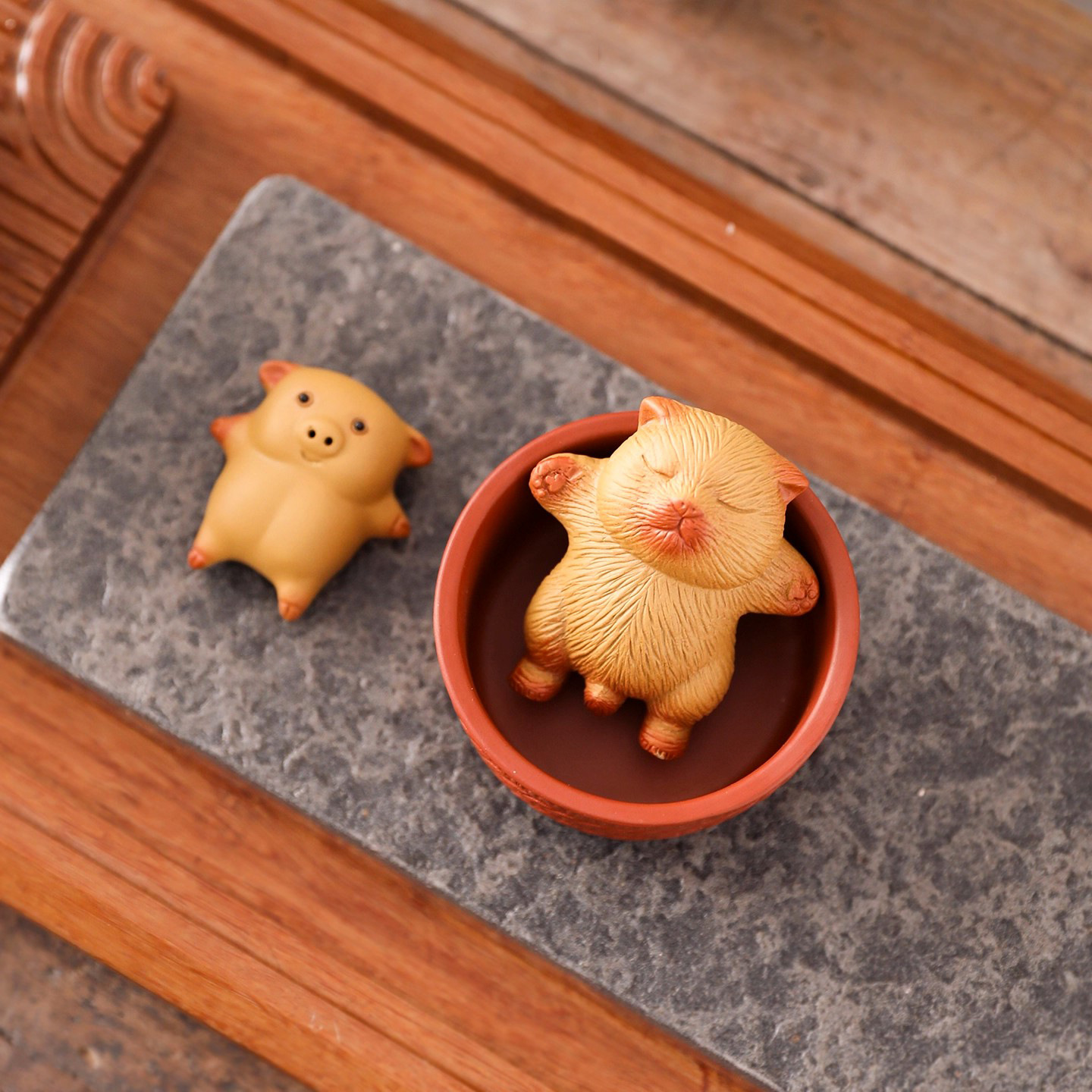 紫砂躺平猪会吐泡泡精品可养泡澡茶宠创意手工茶玩茶桌小摆件