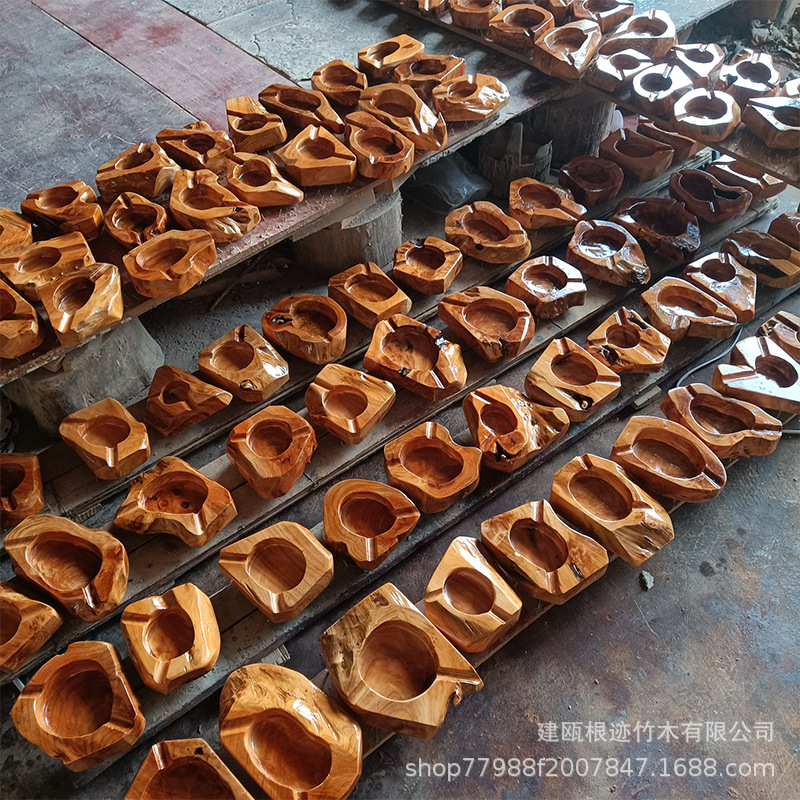 雪茄槽实木烟灰缸酒店家用创意烟灰缸一体成形自然树根整木拼接