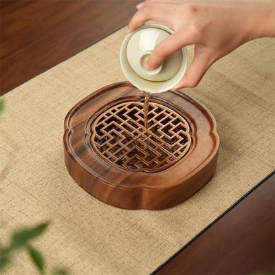 新中式胡实木茶盘复古蓄水式壶承式小型干泡台功夫小茶台