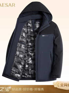 凯撒大帝反季清仓棉服冬男士外套拼色商务风保暖可拆卸帽棉衣男J