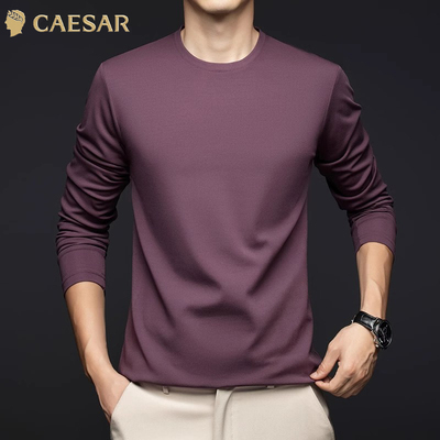 凯撒大帝长袖t恤男圆领宽松新款春装休闲男士高端含棉打底衫上衣J