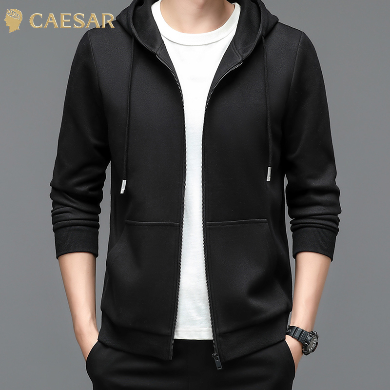 凯撒大帝2025年男士纯色连帽休闲百搭中青年男士宽松上衣外套J