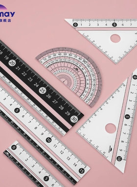 日本Raymay藤井黑白色直尺学生用尺子三角尺量角器套装学生用防滑