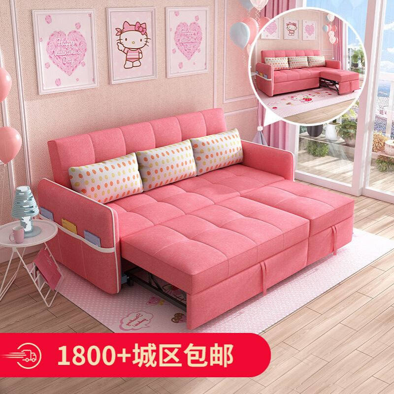 可折叠沙发床布艺可拆洗小户型乳胶沙发推拉双隐藏贵妃沙发床两用
