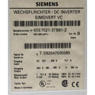 5.5KW SIMOVERT主驱动矢量控制反用换流器6SE7021-3TB61