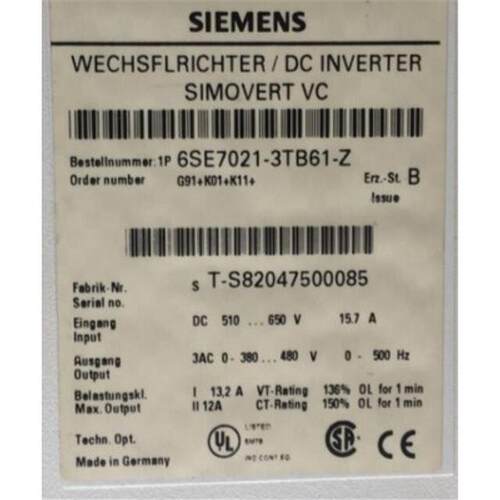 5.5KW SIMOVERT主驱动矢量控制反用换流器6SE7021-3TB61