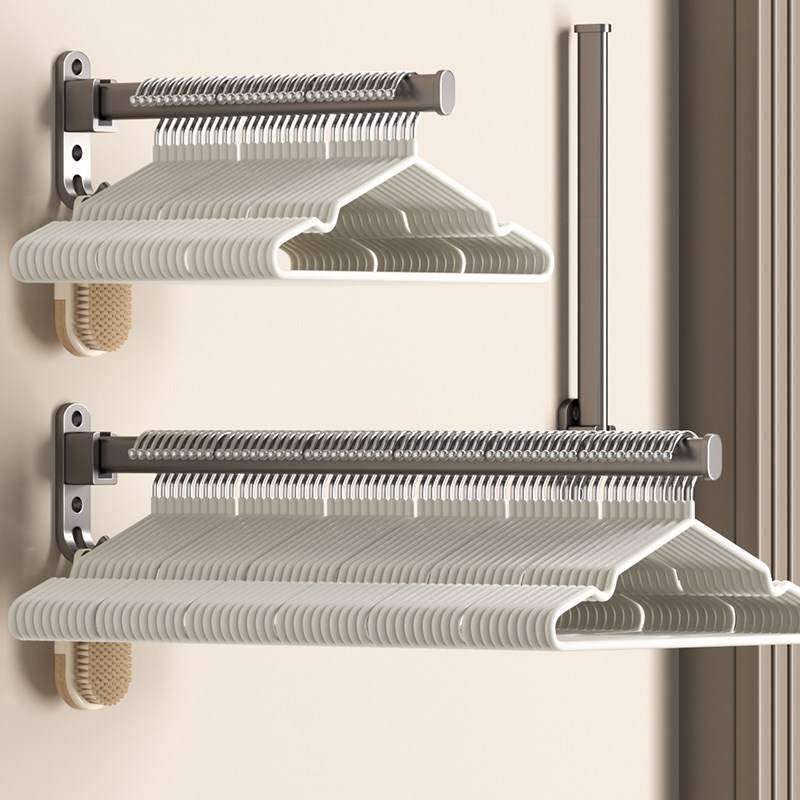 衣架收纳神器家用阳台置物架可折叠隐形晾衣架壁挂式免打孔晾晒杆