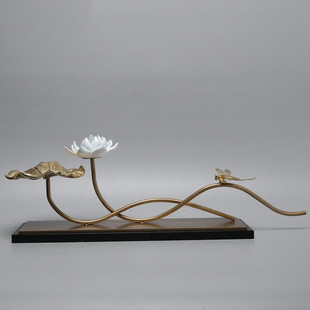 新中式现代创意陶瓷铜荷花摆件样板房客厅酒柜玄关电视柜软装饰品