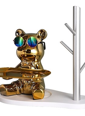 卡通爱心熊钥匙收纳进门玄关装饰摆件客厅鞋柜R托盘轻奢陶瓷存钱