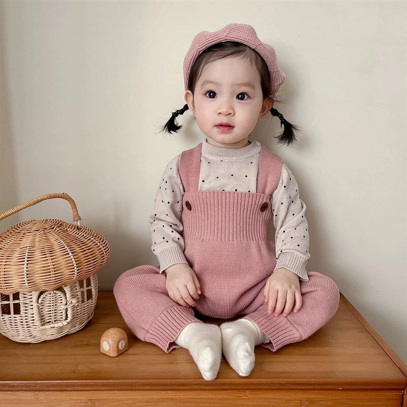 韩版针织毛衣上衣毛线背带裤洋气C套装男女宝宝可爱爬服儿童连体