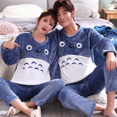 珊瑚绒情侣睡衣女秋季卡通可爱男士冬天薄款法兰绒恐龙Z家居服套