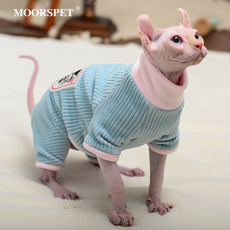 MOMO无毛f猫衣服秋冬保暖双面加绒四脚衣斯芬克斯小猫宠物猫咪衣